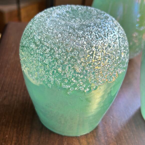 3 IRIDESCENT SEAGREEN Hard Glass WATERSCAPE VASE Candle Holder Handcrafted - Picture 4 of 10